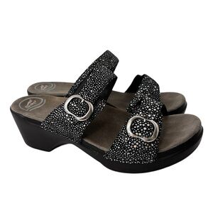 Dansko Sophie Wedge Sandals Black Dot Leather Slip On Shoes Size 41 US 10.5 / 11
